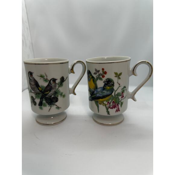 Vintage Royal Crown Porcelain Footed Mug with Bird Design and Gold Trim (2) - Picture 1 of 5